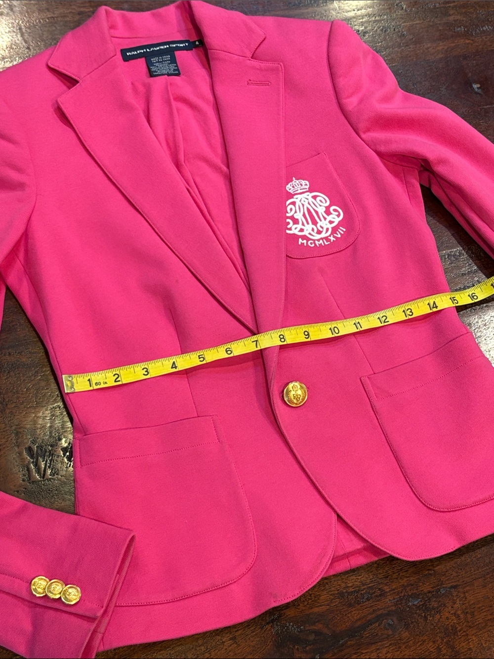 Vintage Ralph Lauren Sport Bright Pink Cotton Blazer Jacket with Crest 4 *As-Is* - Picture 15 of 16